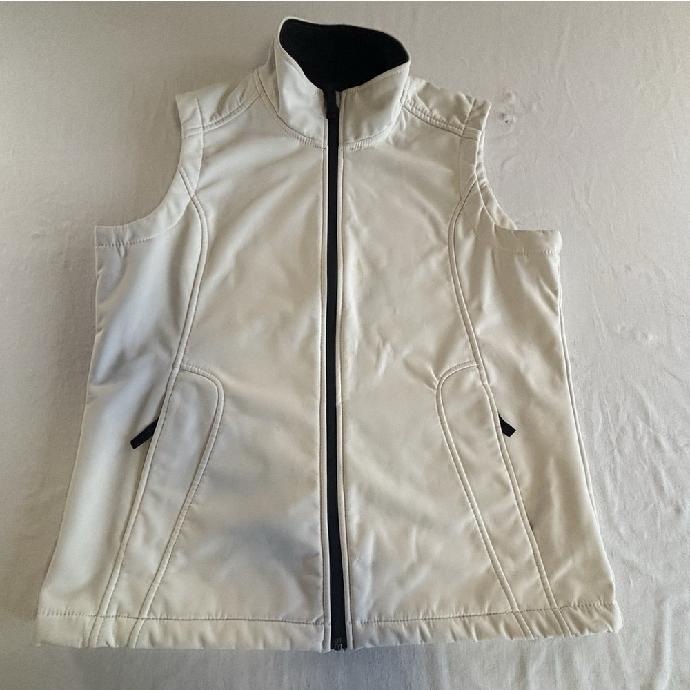 Iceburg Vintage Fleece‎ Lined Zip Vest White Black Trim Y2K Outdoor Large